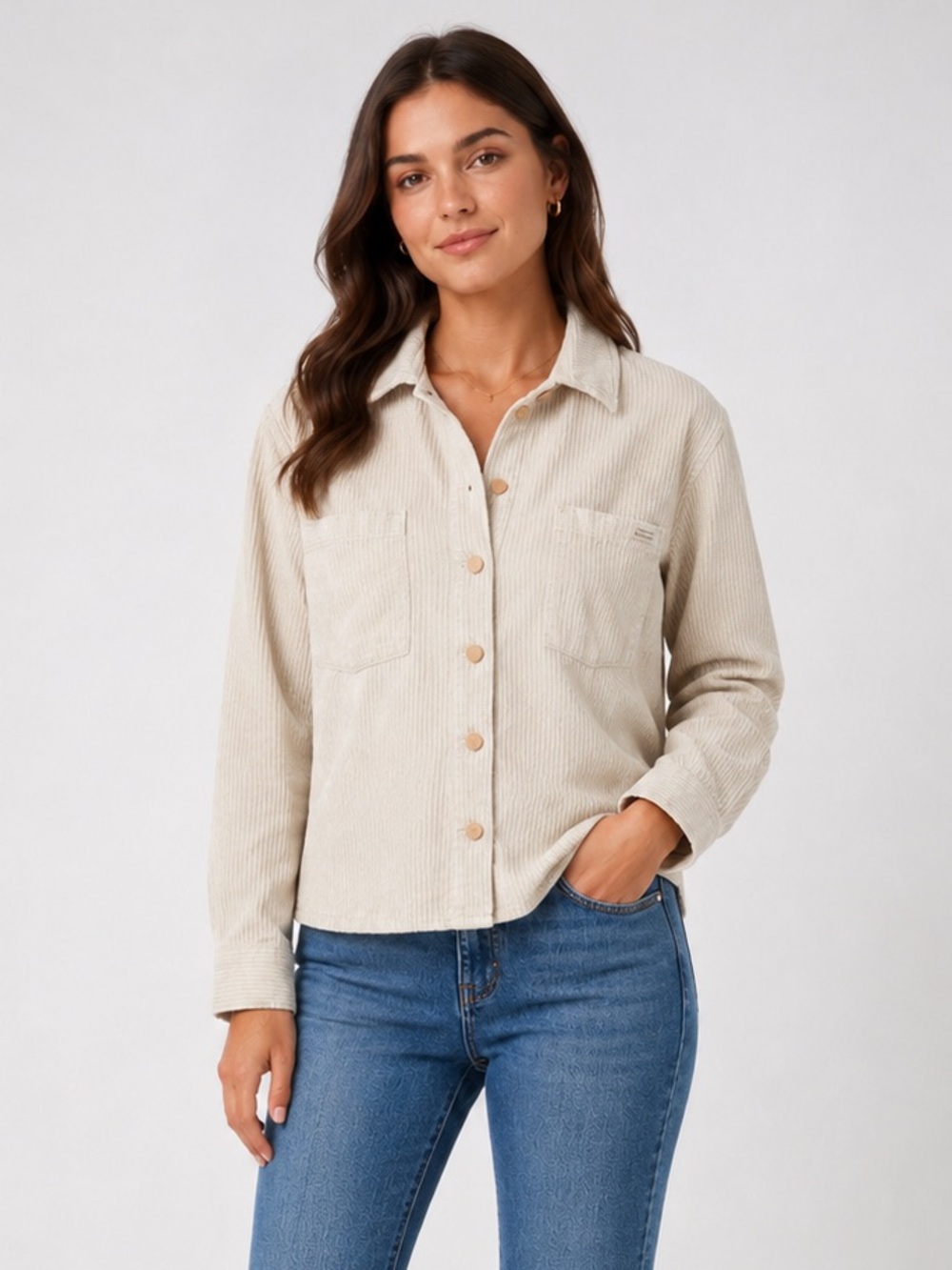 BLEND Cream Fine Wale Corduroy Shacket Size S